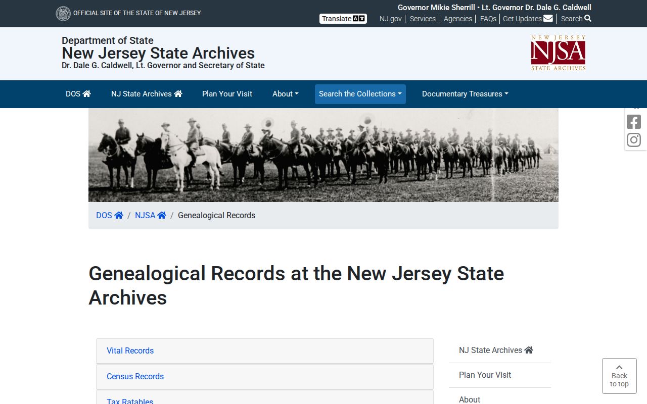 Wayne previous residents New Jersey State Archives genealogy collections